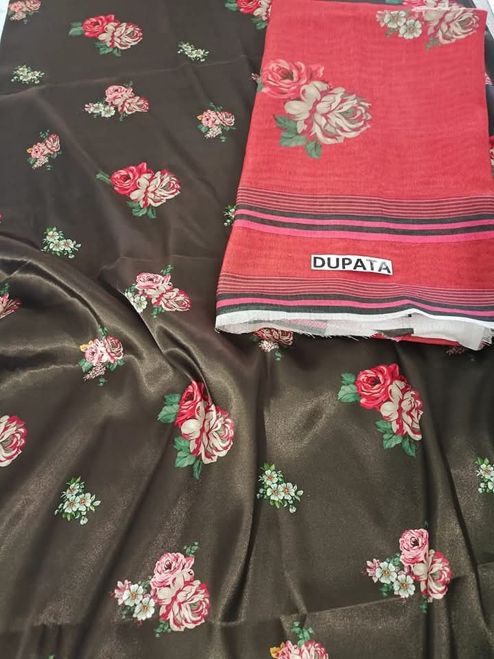 Satin Silk Digital Printed 3 Piece Dress - 416