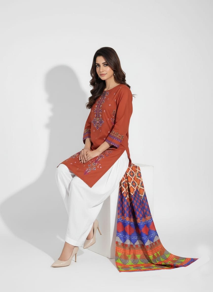 Dhanak 3 Piece Embroidered Dress - 394