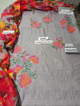 Lawn 3 Piece Embroidered Dress -369