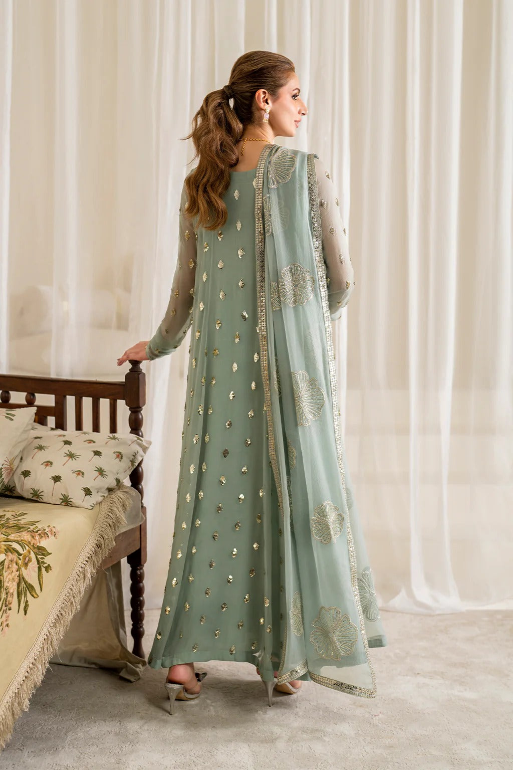 Chiffon 3 Piece Sequin Embroidered Dress - 404