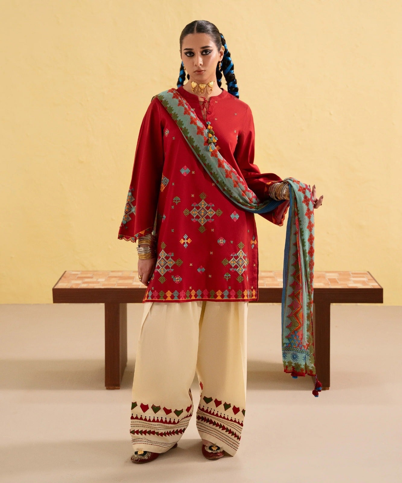 Dhanak 3 Piece Embroidered Dress - 406