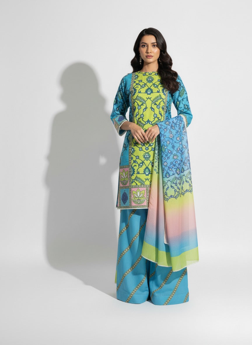 Karandi 3 Piece Printed Dress - 397