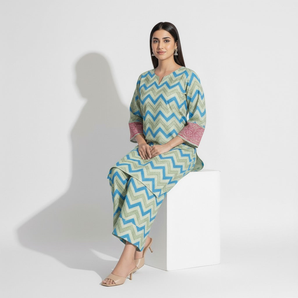Karandi 3 Piece Printed Dress - 398