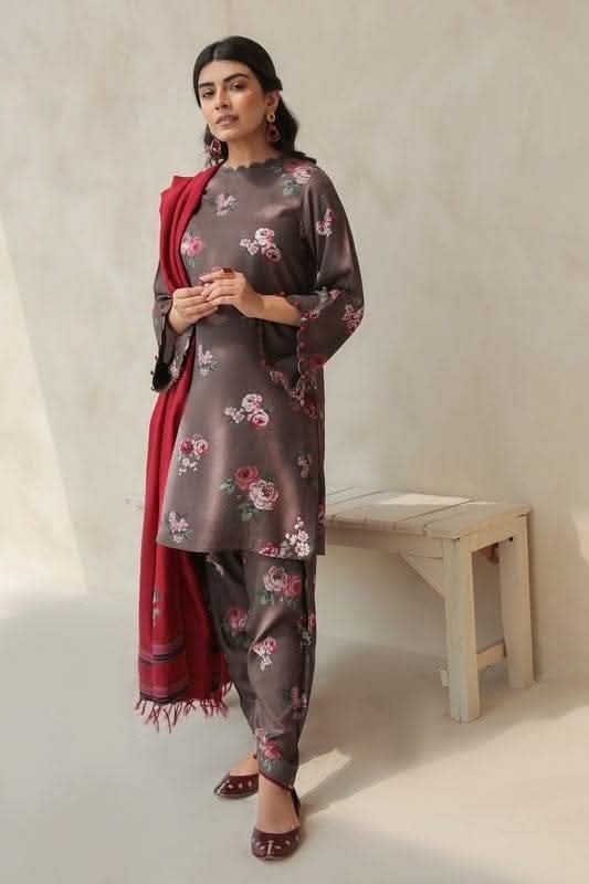 Satin Silk Digital Printed 3 Piece Dress - 416
