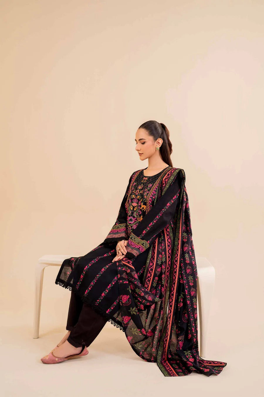 Khaddar 3 Piece Embroidered Dress -383