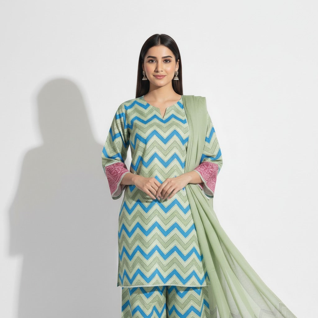 Karandi 3 Piece Printed Dress - 398