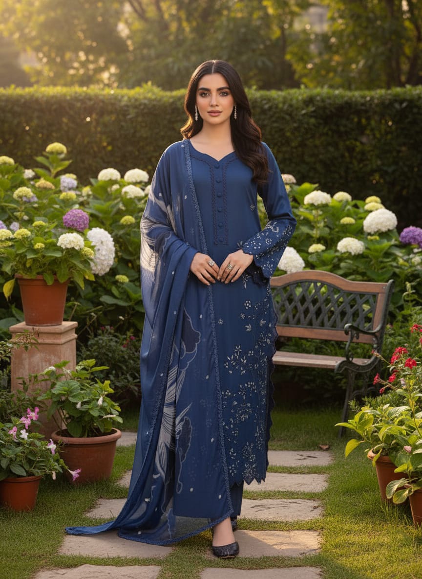 Dhanak 3 Piece Embroidered Dress - 398