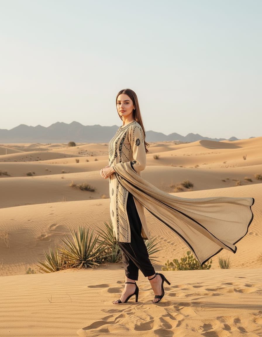 Khaddar 3 Piece Embroidered Dress - 415