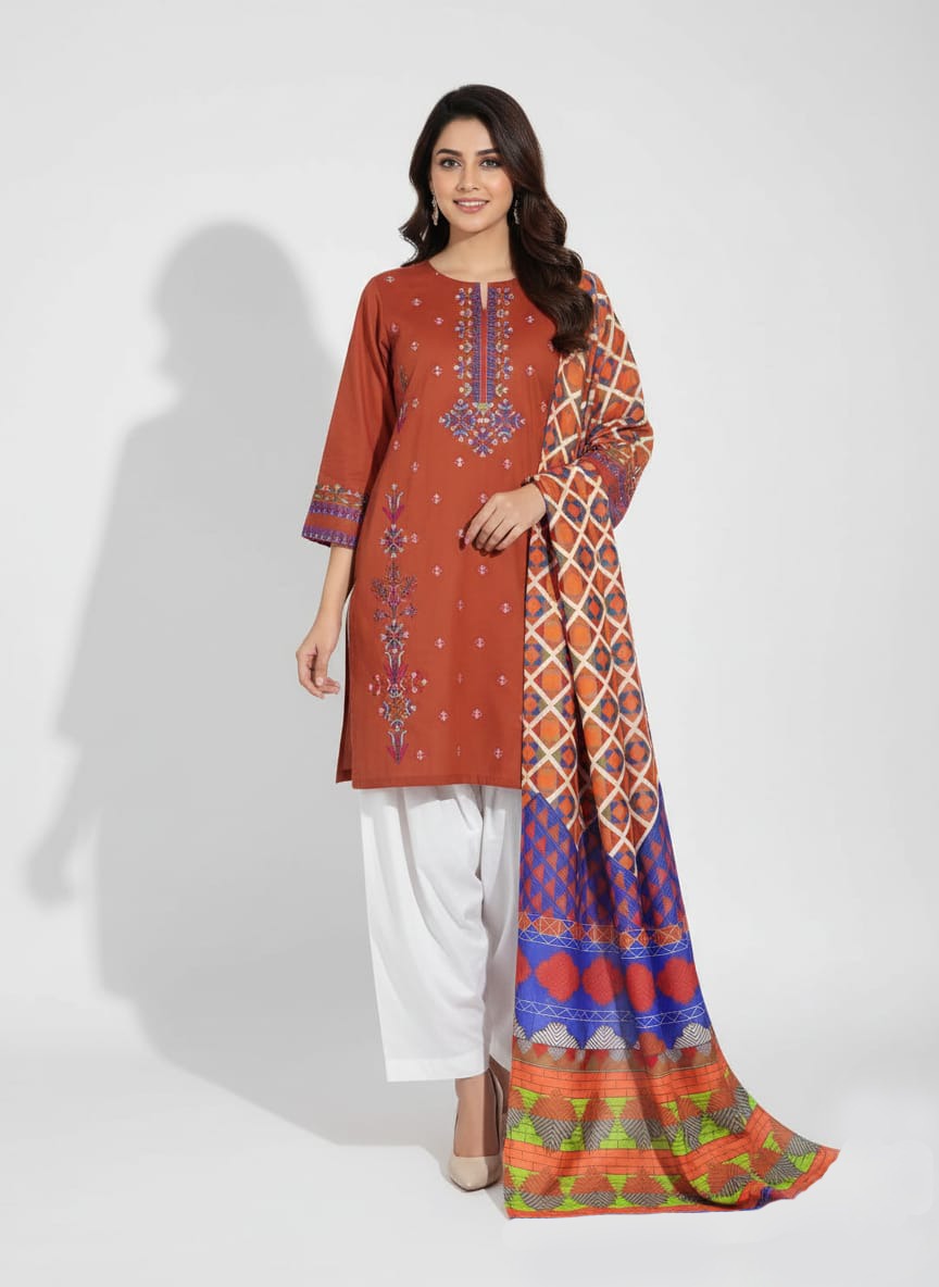 Dhanak 3 Piece Embroidered Dress - 394
