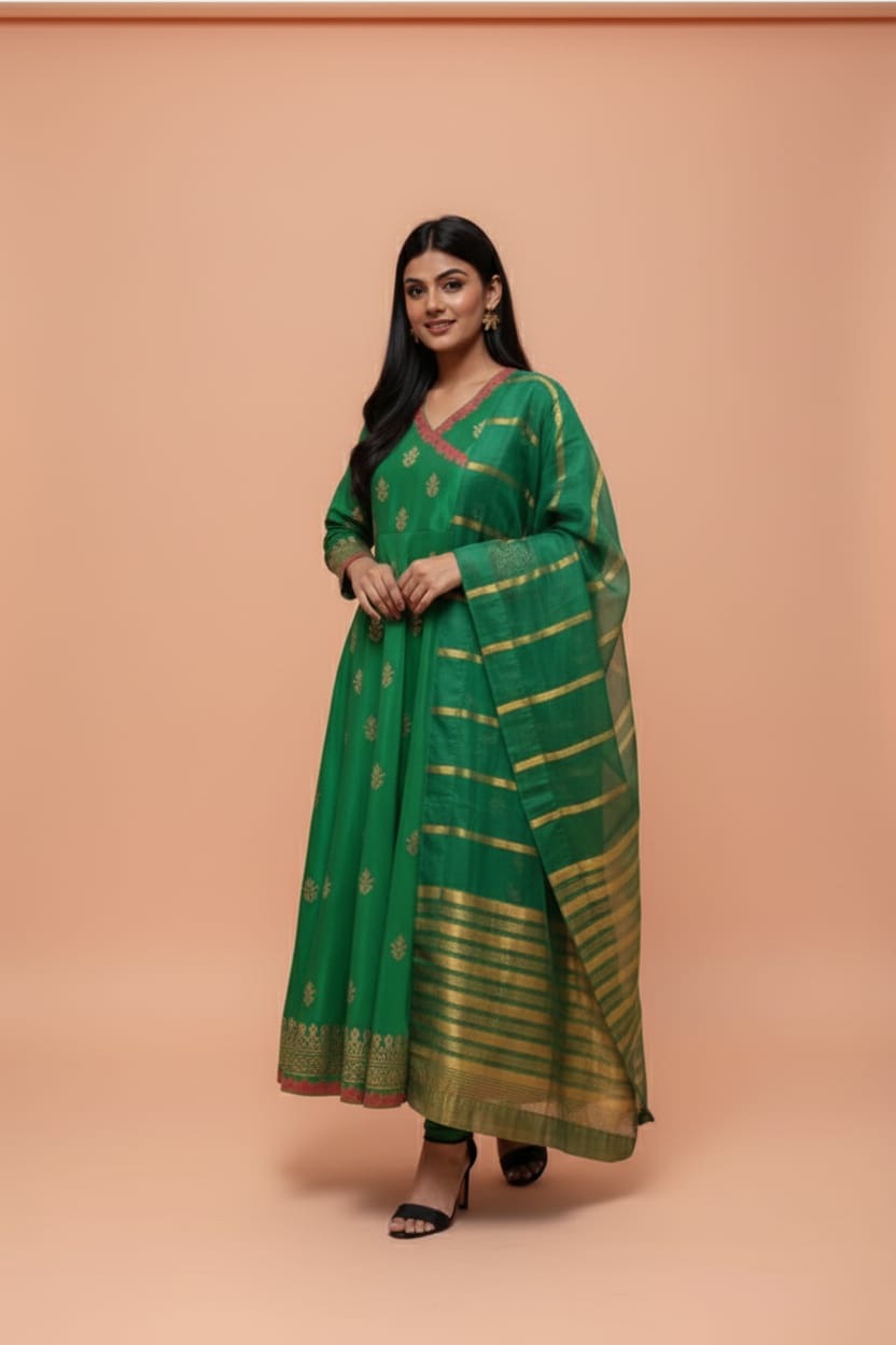 Kataan Silk 3 Piece Embroidered Frock - 21