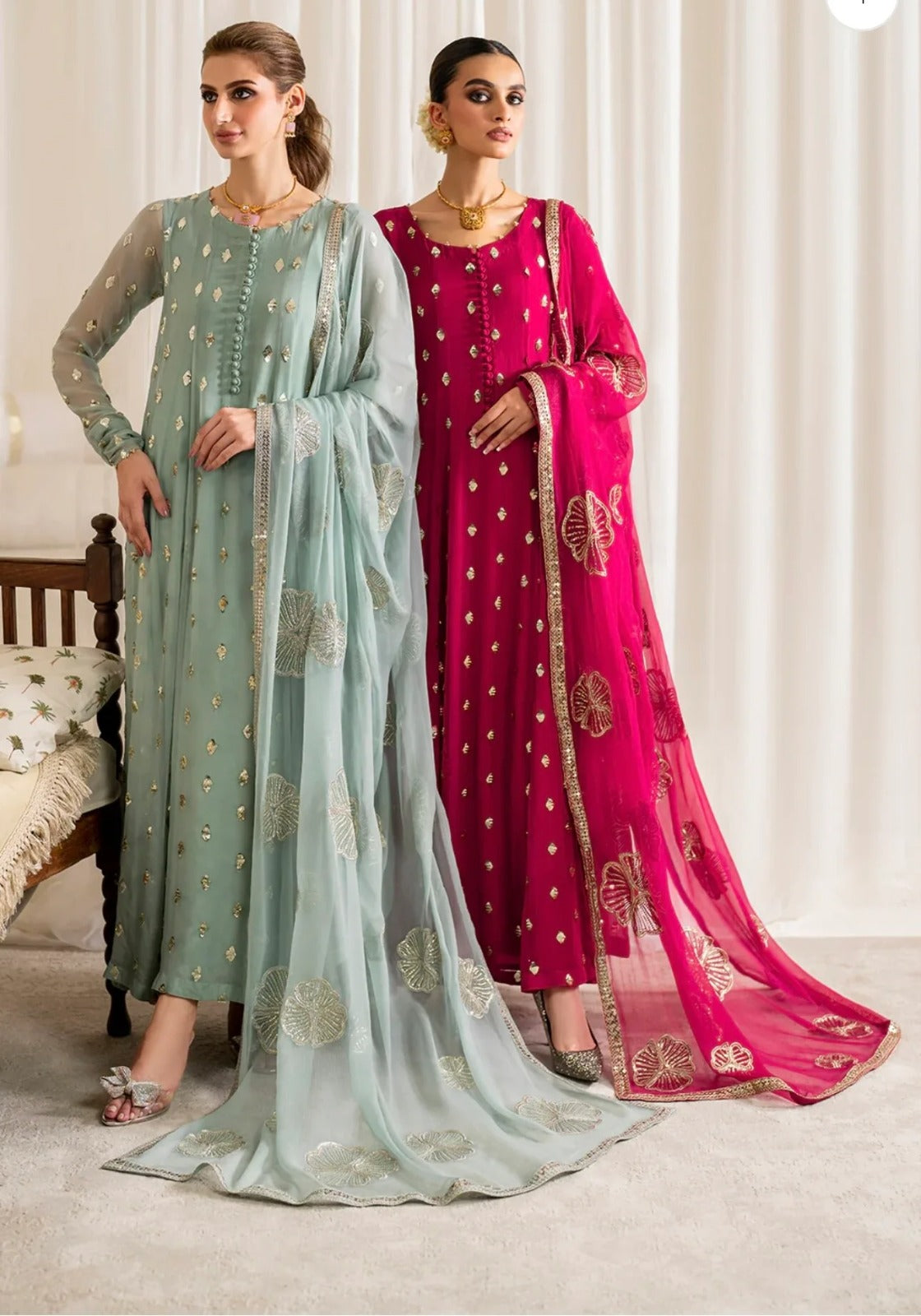 Chiffon 3 Piece Sequin Embroidered Dress - 404