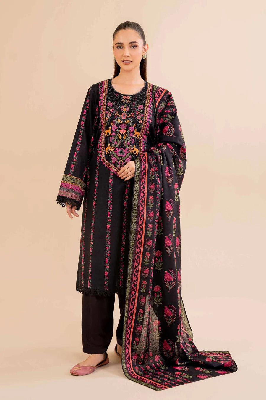 Khaddar 3 Piece Embroidered Dress -383