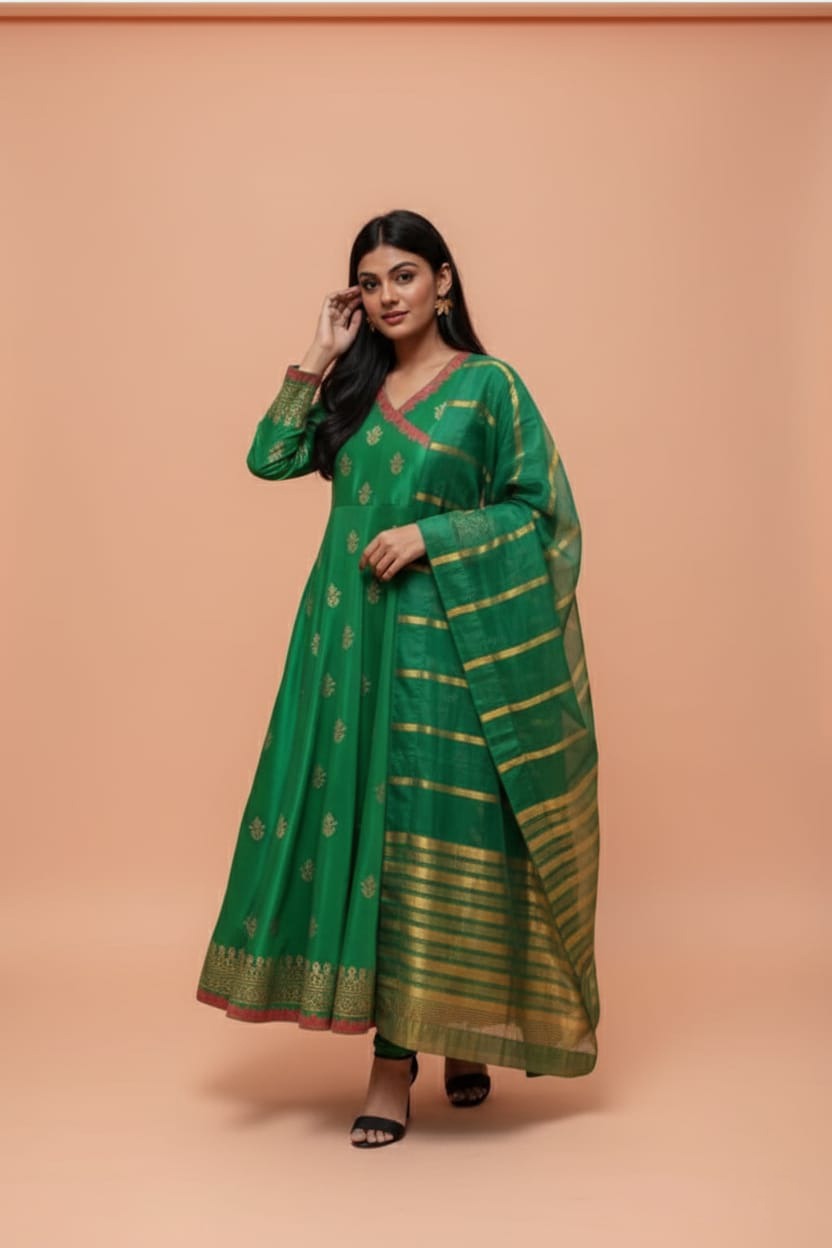 Kataan Silk 3 Piece Embroidered Frock - 21