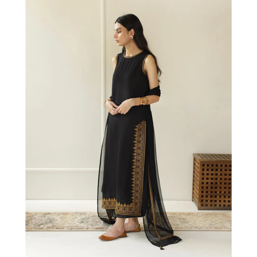 Linen 3 Piece Embroidered Dress - 211