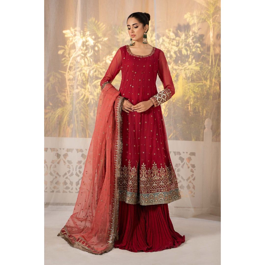 Organza 3 Piece Embroidered Frock - 222