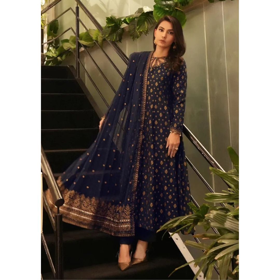 Poly Viscose  3 Piece Embroidered Frock - 115