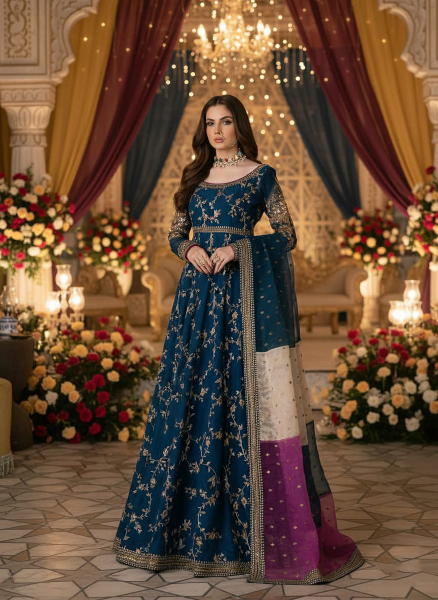 Kataan Silk 3 Piece Embroidered Lehenga - 394