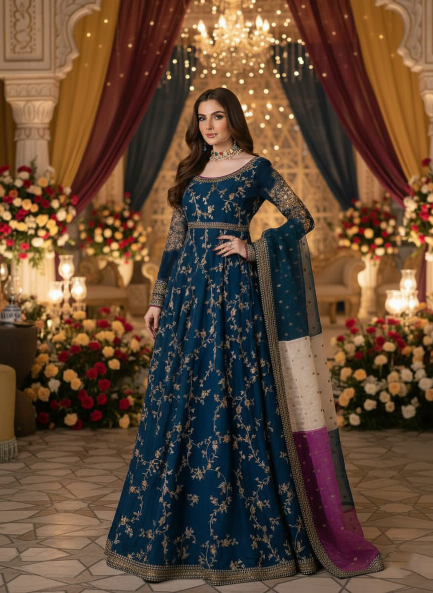 Kataan Silk 3 Piece Embroidered Lehenga - 394