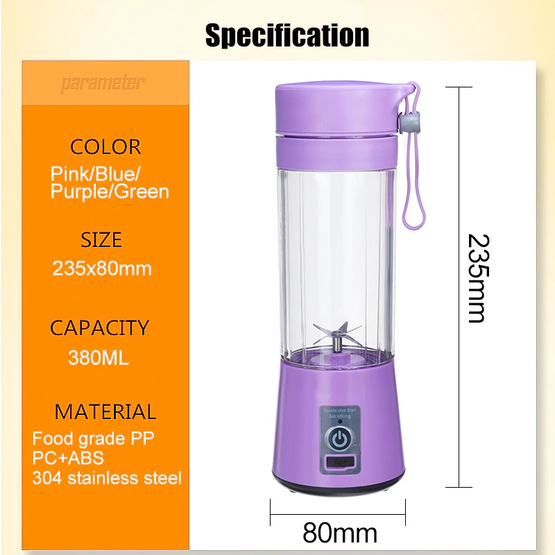 Portable Juicer Blender – 380mL USB Rechargeable