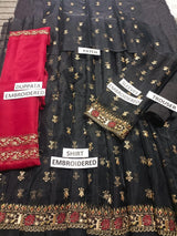 Organza 3 Piece Embroidered Frock - 216