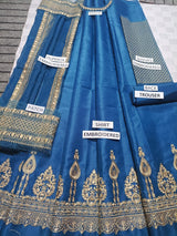 Kataan Silk 3 Piece Embroidered Frock - 217