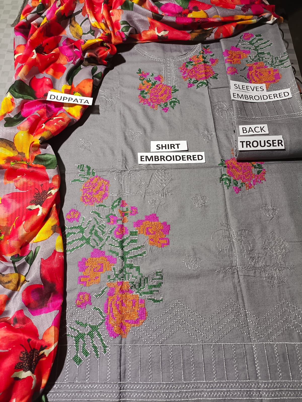 Dhanak 3 Piece Embroidered Dress -224