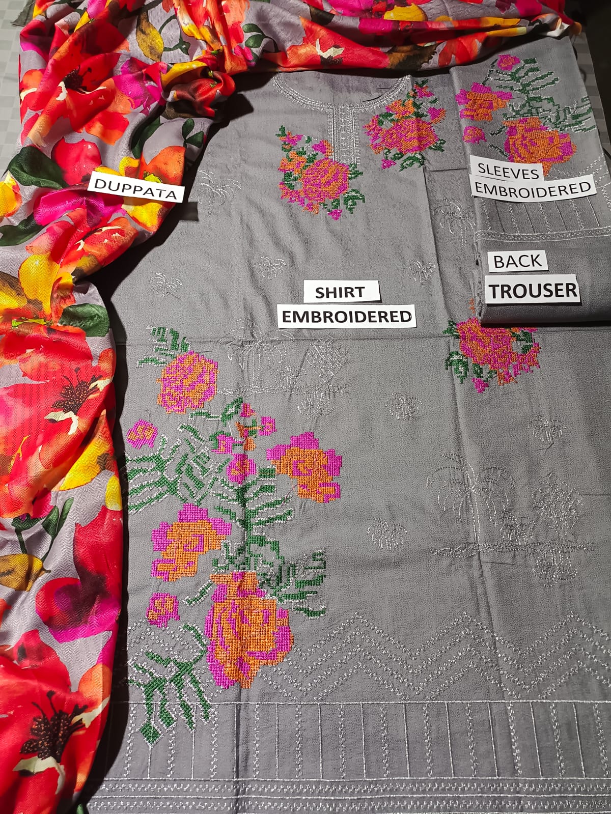 Dhanak 3 Piece Embroidered Dress -224