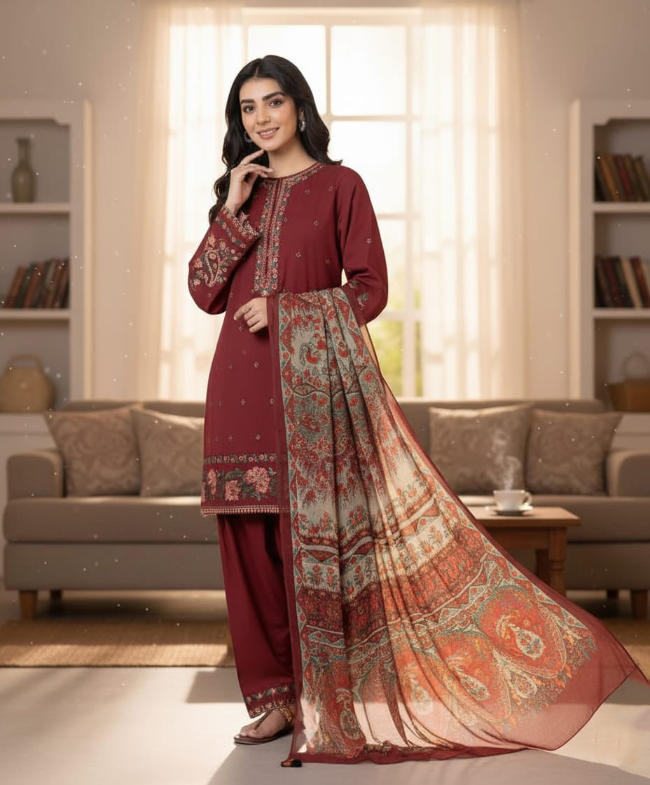 Dhanak  3 Piece Embroidered Dress - 254