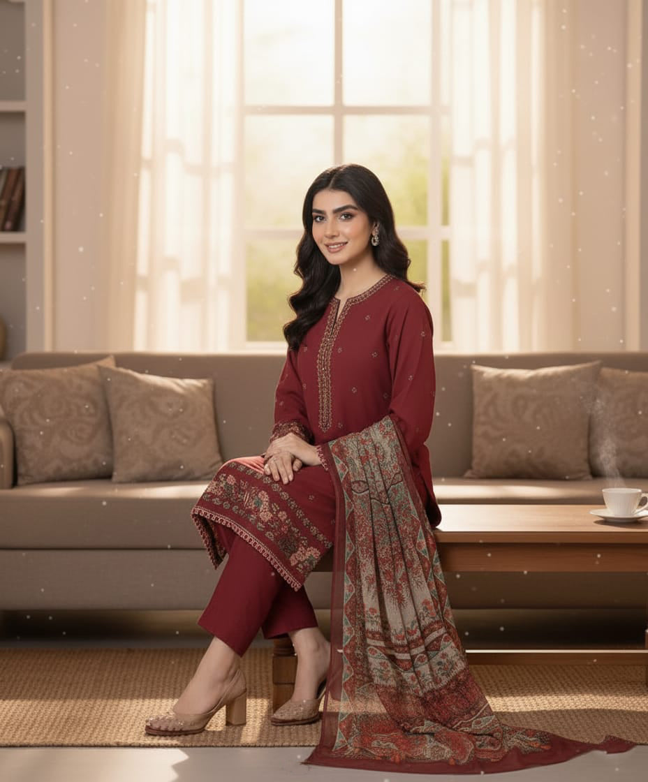 Dhanak  3 Piece Embroidered Dress - 254