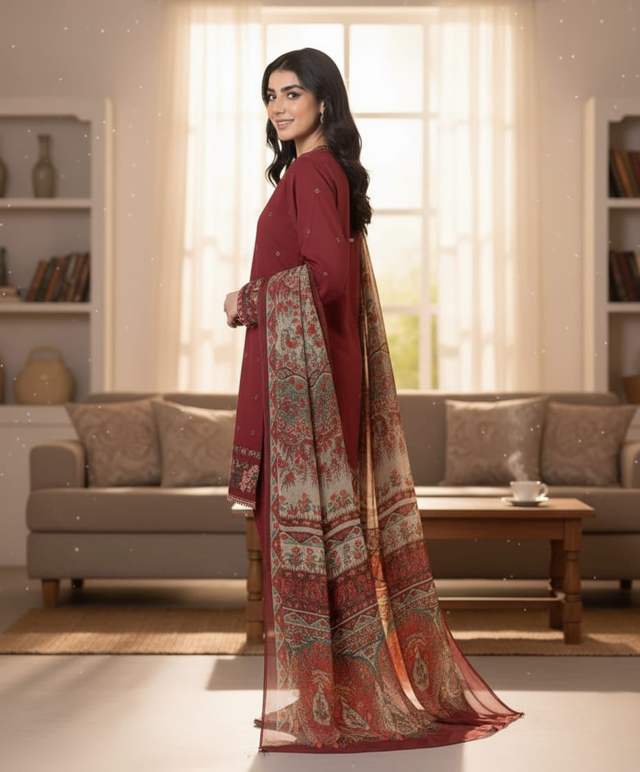 Dhanak  3 Piece Embroidered Dress - 254