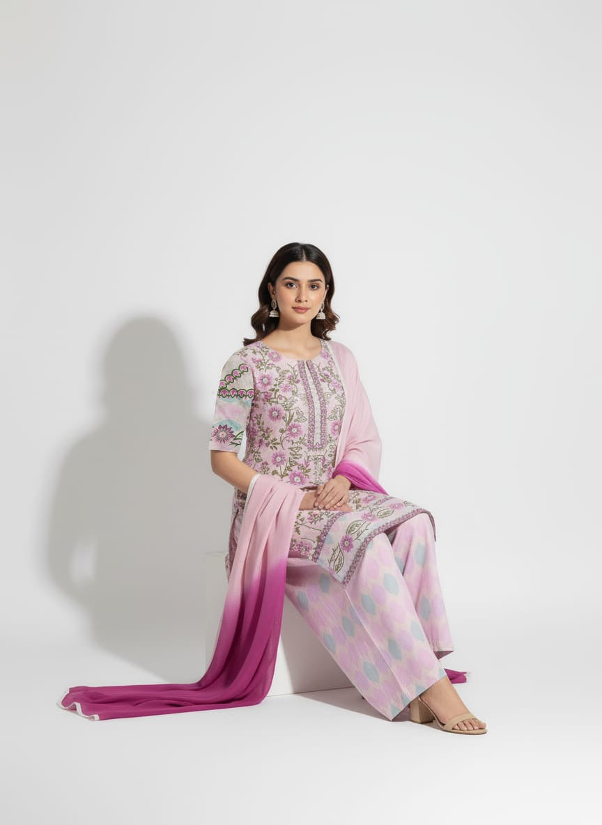 Karandi 3 Piece Printed Dress - 396