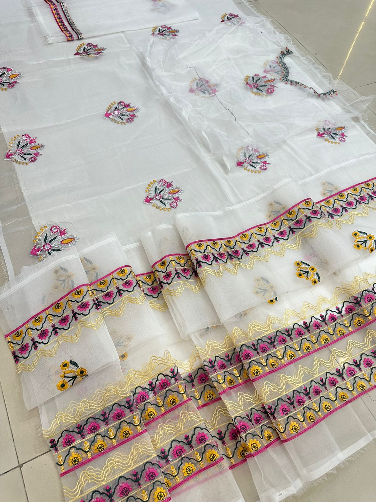 Organza 3 Piece Embroidered Frock - 160