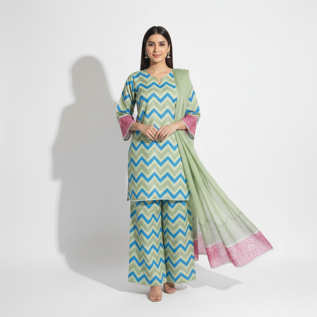 Karandi 3 Piece Printed Dress - 398