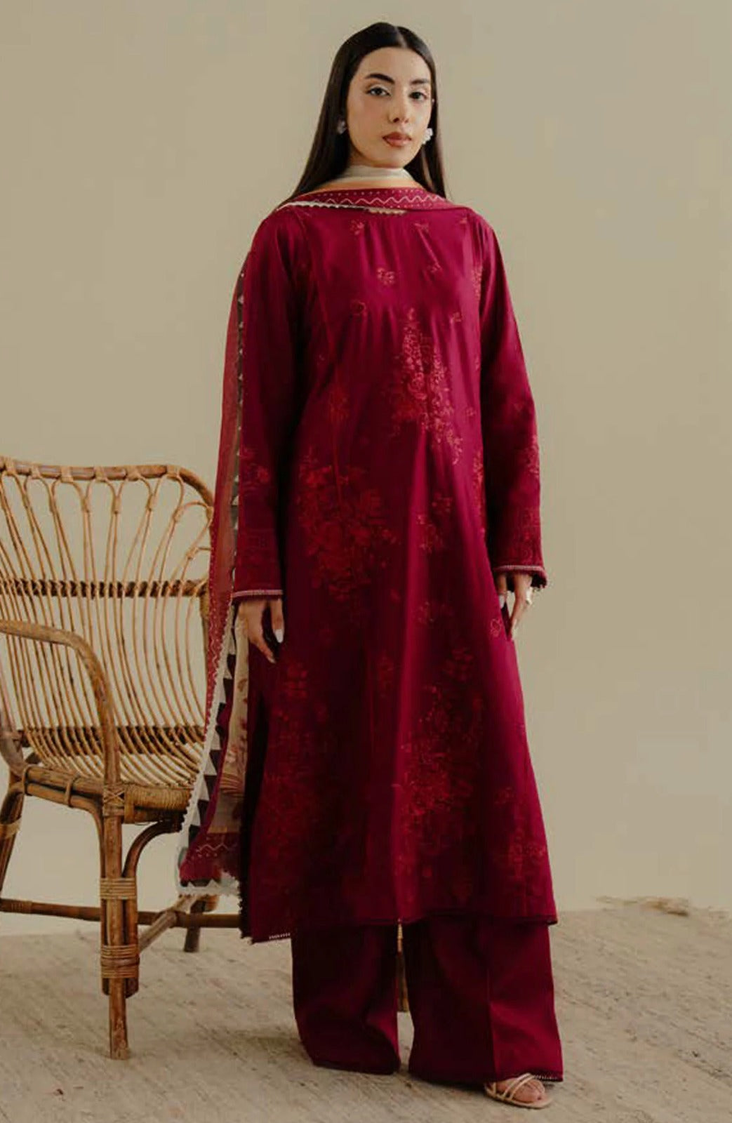 Dhanak 3 Piece Embroidered Dress - 419