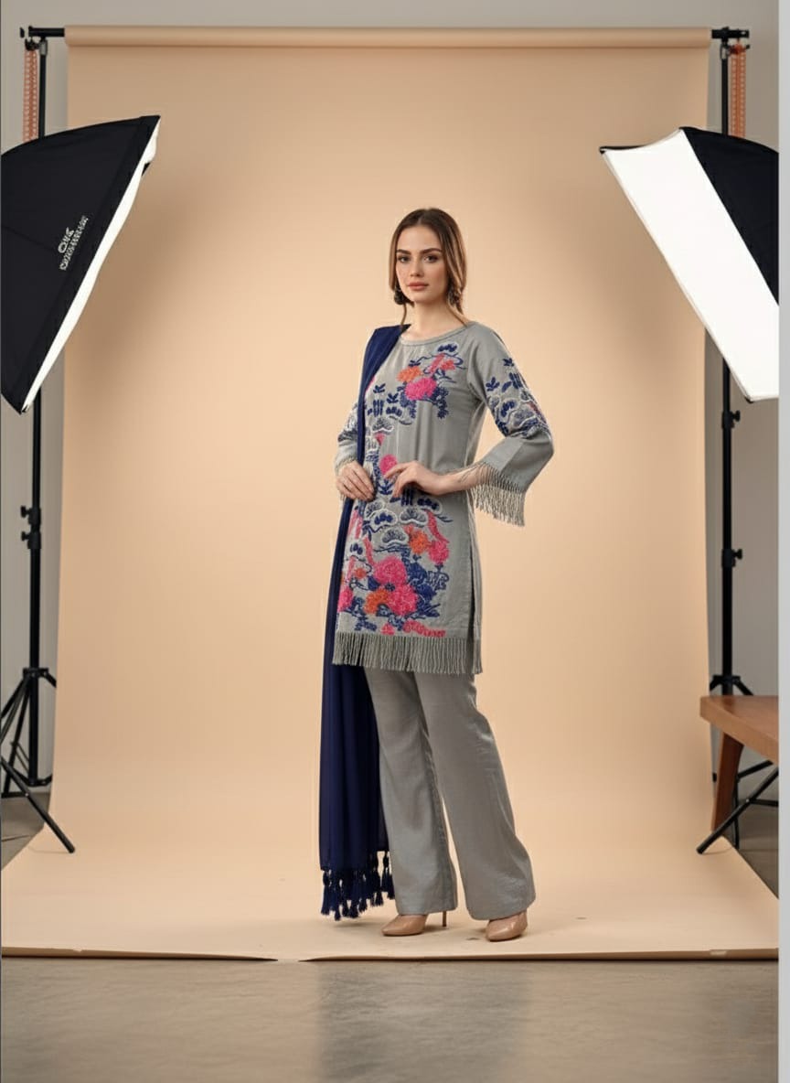 Dhanak 3 Piece Embroidered Dress - 268