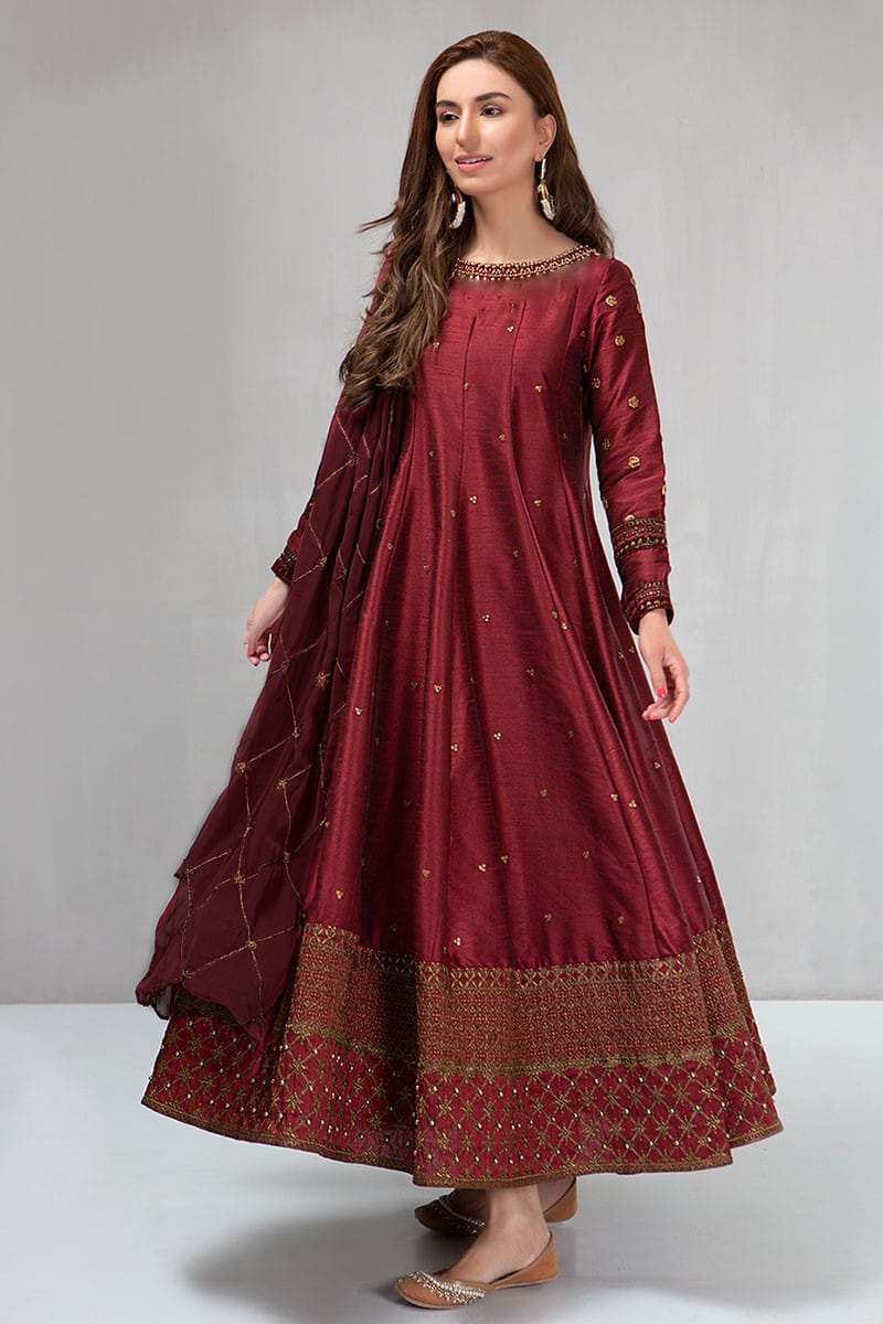 Kataan Silk 3 Piece Embroidered Frock -159