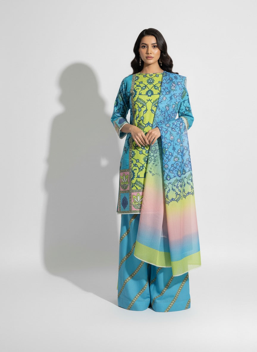 Karandi 3 Piece Printed Dress - 397