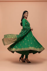 Kataan Silk 3 Piece Embroidered Frock - 21