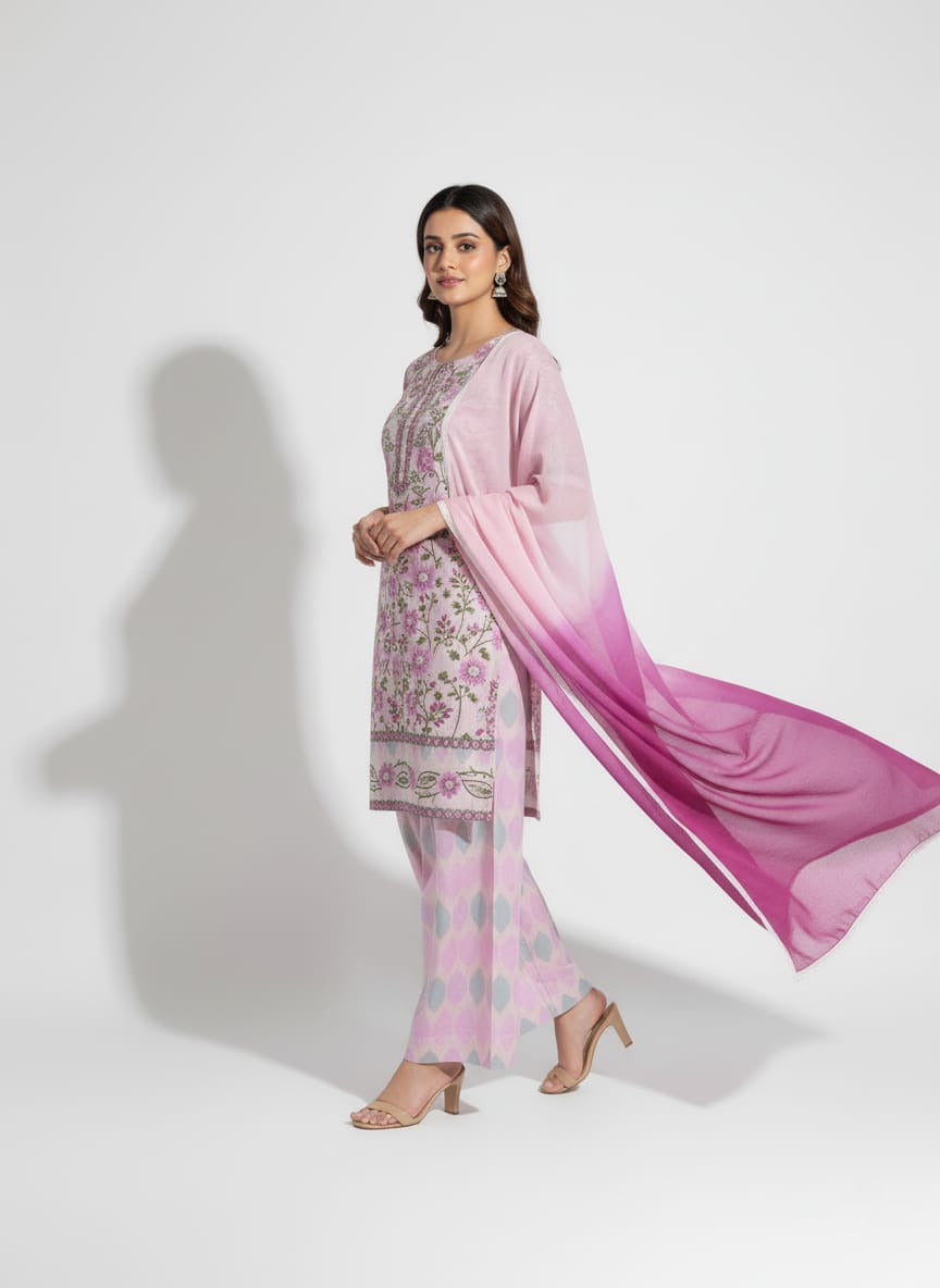 Karandi 3 Piece Printed Dress - 396