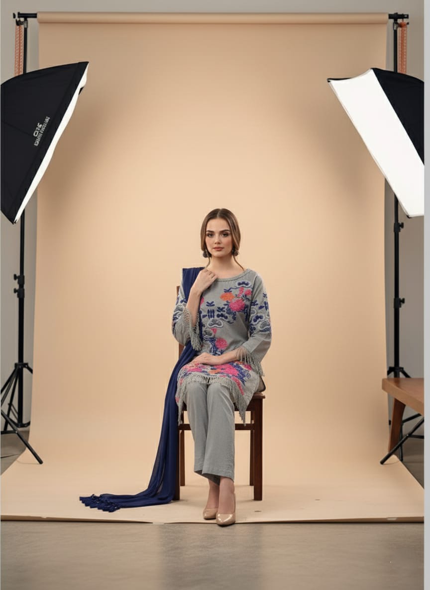 Dhanak 3 Piece Embroidered Dress - 268