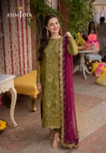 Asim Jofa Luxury Dhanak 3-Piece Suit with Embroidered Shawl – Winter 2025 Collection