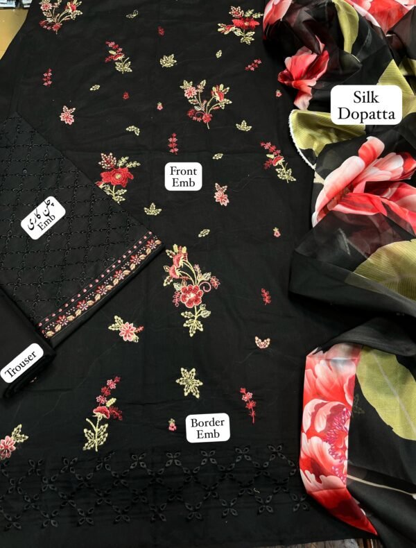 Maria B Designer Lawn Suit – 2025 Luxury Edition with Silk Dupatta - Image 3