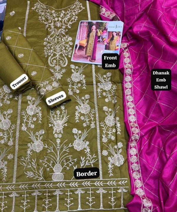 Asim Jofa Luxury Dhanak 3-Piece Suit with Embroidered Shawl – Winter 2025 Collection - Image 9