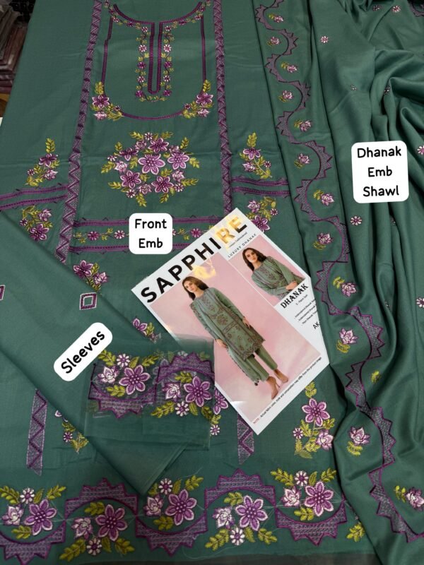 Sapphire Luxury Dhanak 3-Piece Suit with Embroidered Shawl – Winter 2025 Hot Collection - Image 5